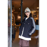 Unisex Jacket Retro Loose Black Denim Jacket Men and Women Couple Jacket